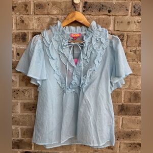 NWT THML Light Blue Ruffle V-Neck Women's Top Size Large